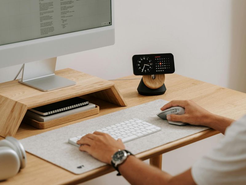 Minimalist desk with natural light from a large window